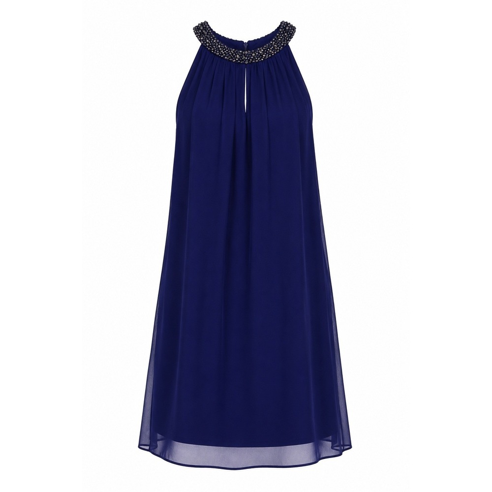 Diane von Furstenberg DVF Lainey Embellished Silk Halter Dress Royal Blue